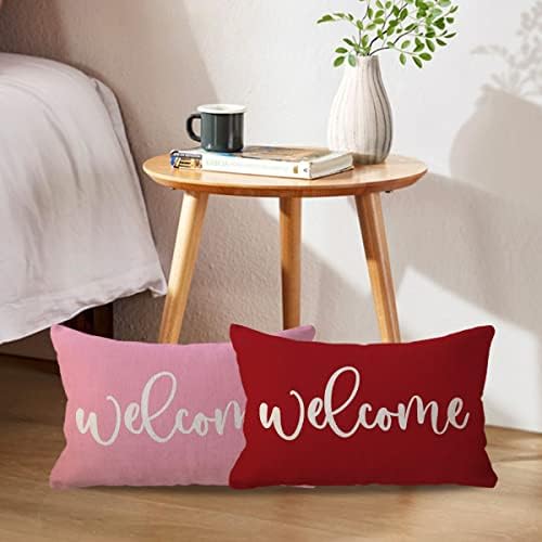 Welcome Lumbar Pillow Cover Red Sale