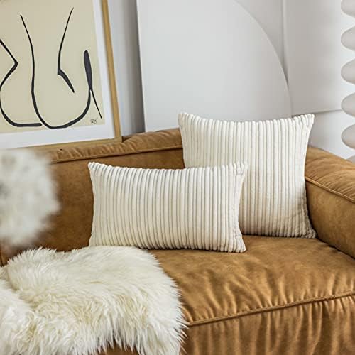 UGASA Velvet 12x20 inch Lumbar Pillow Cover Soft Striped Design