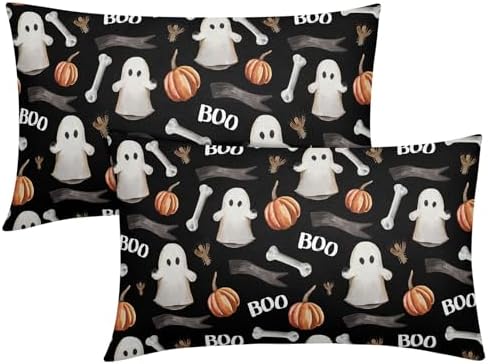 Halloween Black Lumbar Pillow Covers 12x20in x2