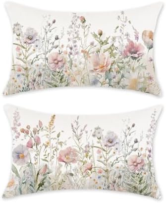 Spring Floral Throw Pillow Covers 12x20 Set of 2