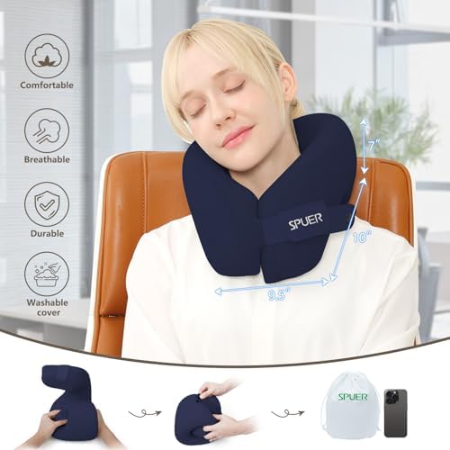 SPUER 2in1 Ergonomic Memory Foam Travel Neck Pillow