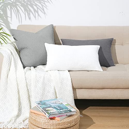 2 Pack 100 Cotton Waffle Weave Lumbar Pillow Covers 12 x 20
