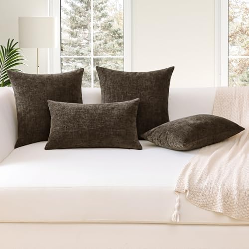 Chenille Throw Pillow Cover Soft Brown Decorative Pillow Case
