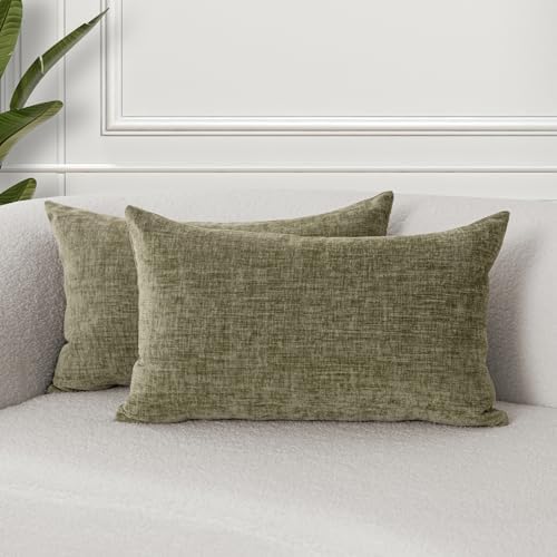 VOILYBIRD Texture Throw Pillow Covers 12x20 Inches Sage Green Pack of 2
