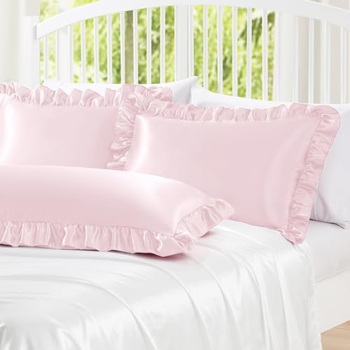 Homiest Ruffled Satin Pillowcase Luxury Soft 3inch Ruffle Design