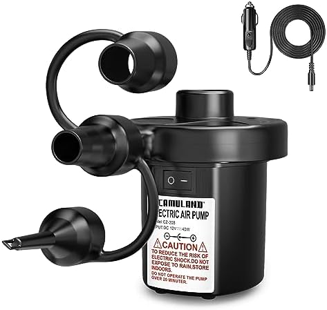 CAMULAND Portable Air Pump with 3 Nozzles and 12V Car Adapter