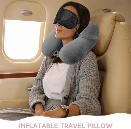 Perfect Inflatable Travel Pillow for Airplanes Dark Gray Light Pink
