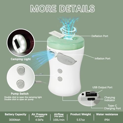 VIPMOON Rechargeable Air Pump Charge Expand and Explore