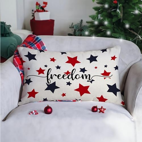 07 Patriotic Throw Pillow Cover - 12x20 Inch Star Design Treasure