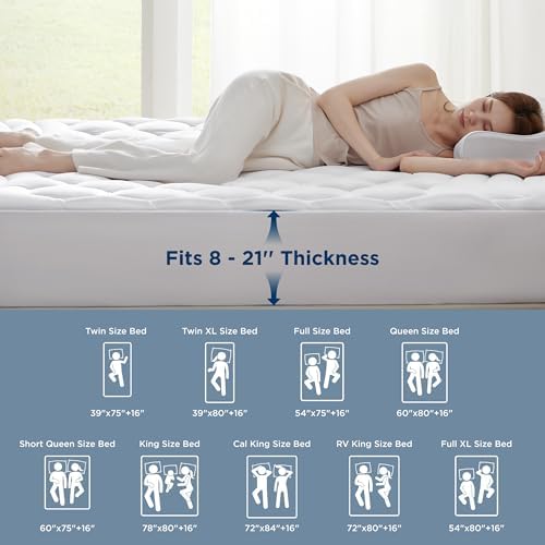 Bedsure Queen Mattress Pad - Quilted Noiseless Machine Washable Protector