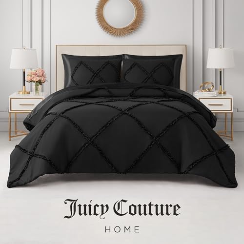 Juicy Couture Diamond Ruffle Comforter Set - 3-Piece Black