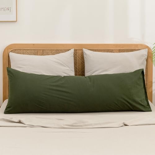 Soft Breathable Washed Cotton Pillowcase Olive Green