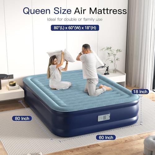 Luxury Queen Air Mattress with Auto-Stop Pump Flocked Surface