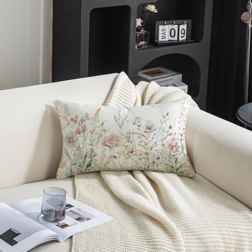Spring Floral Throw Pillow Covers 12x20 Set of 2