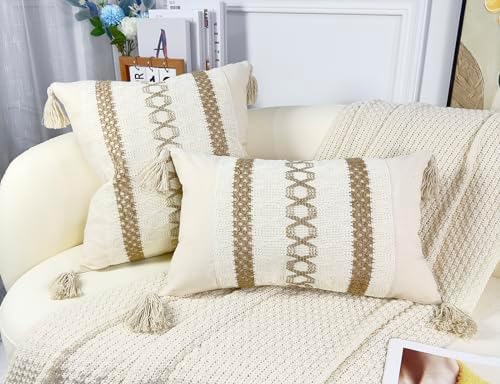 Boho Lumbar Pillow Covers 12x20 Khaki Set of 2