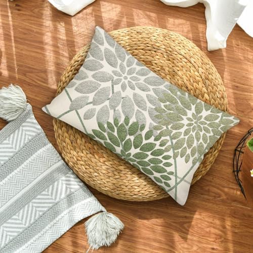 Elegant Sage Green Boho Lumbar Pillow Cover