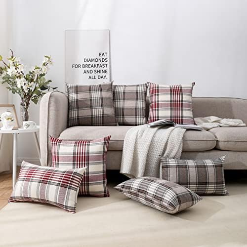 brown tartan plaid lumbar pillow covers