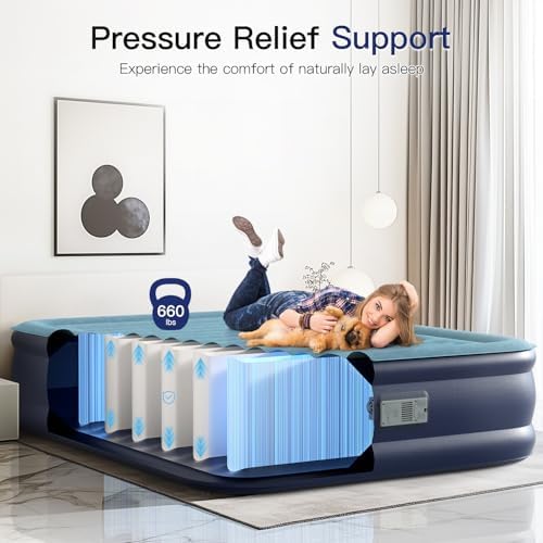 Luxury Queen Air Mattress with Auto-Stop Pump Flocked Surface