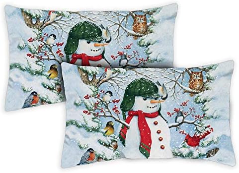 Toland Home Garden Woodland Snowman Winter Pillow Covers 12x18 inch