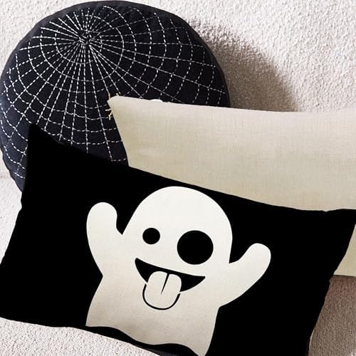 Two PiecesHalloween Pillow Covers 20x12inx Black with Funny Ghost Design