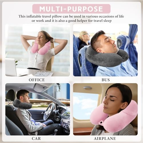 Perfect Inflatable Travel Pillow for Airplanes Dark Gray Light Pink