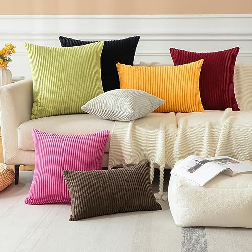 OTOSTAR 12x20 Inch Solid Corduroy Pillow Covers with Stripes