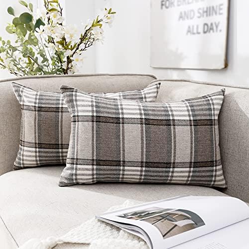 brown tartan plaid lumbar pillow covers