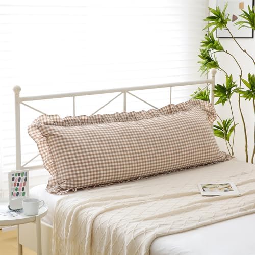 20x54 Taupe White Plaid Pillow Cover Rustic Fall