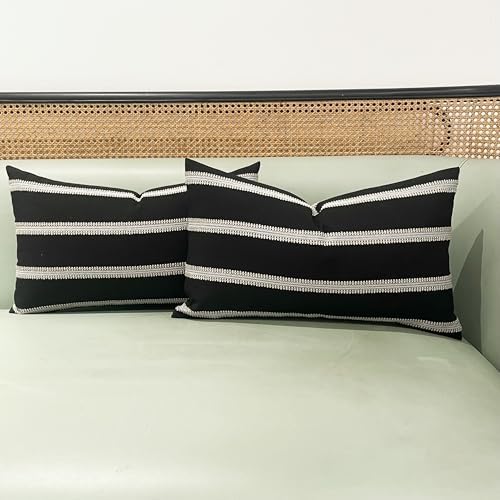 Slow Cow Rectangular Throw Pillow Cover 12x20 Black and Off White