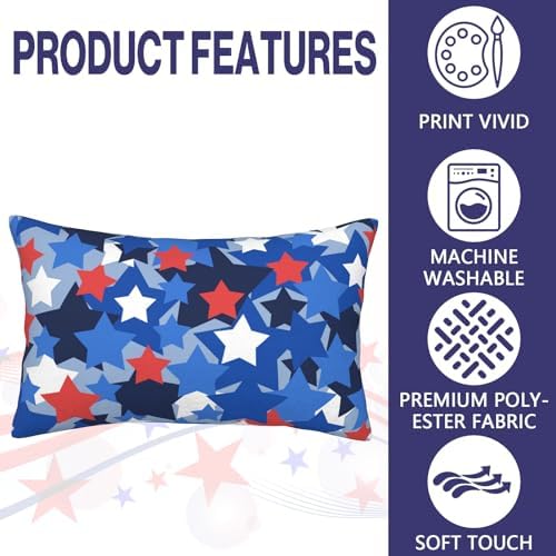 FJTP Patriotic 12x20 Lumbar Pillow Cover for 4th of July