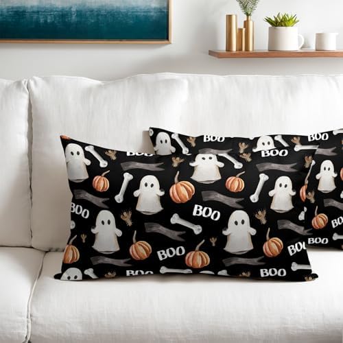 Halloween Black Lumbar Pillow Covers 12x20in x2