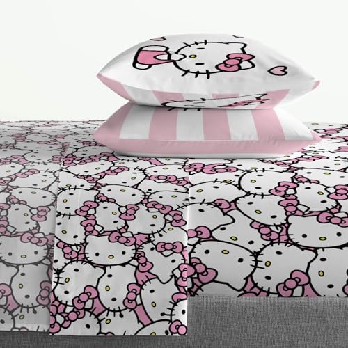 Hello Kitty Stripes Hearts Queen Size Sheet Set - Cozy and Fun