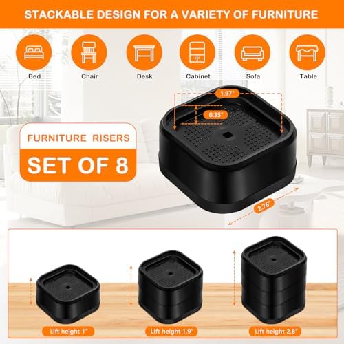 Adjustable Bed Risers furniture height 1 2 3 inches Set of 8