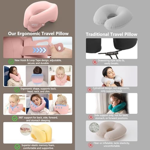 SPUER 2-in-1 Ergonomic Memory Foam Travel Neck Pillow