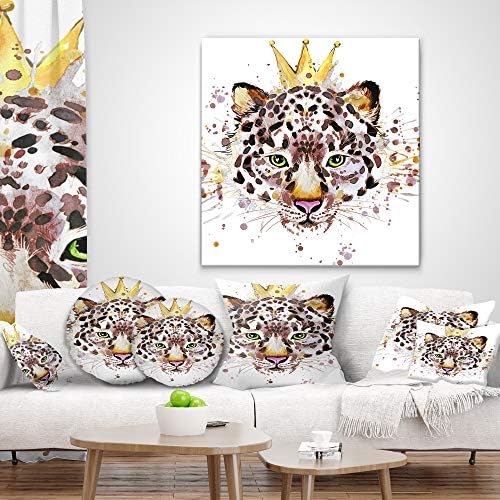 Designart Leopard Head with Golden Crown Throw Pillow Cover