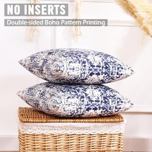 CARRIE HOME - navy blue white Boho Velvet Lumbar Pillow Covers Set of 2
