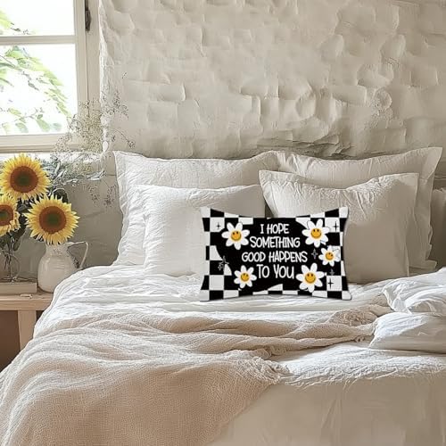 GAGEC Summer Pillow Cover 12x20 Inch with Daisy Pattern