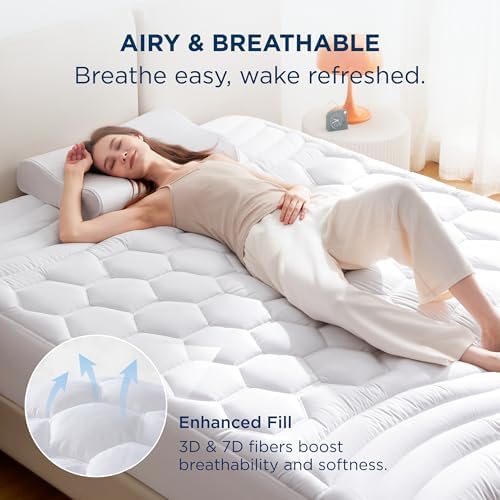 Bedsure Queen Mattress Pad - Quilted Noiseless Machine Washable Protector