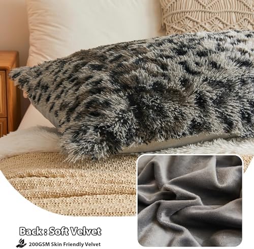 LIFEREVO Cheetah Print Fluffy Faux Fur Pillow Cover 20x54