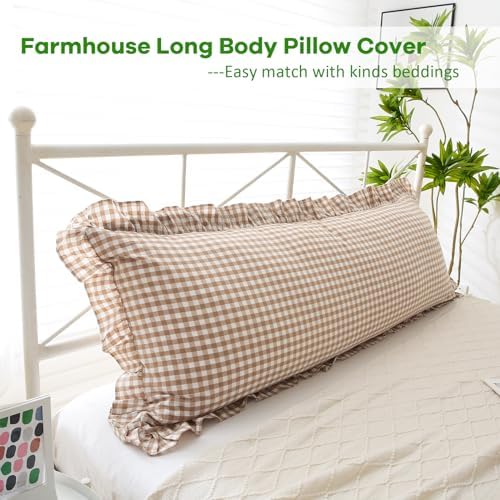 20x54 Taupe White Plaid Pillow Cover Rustic Fall