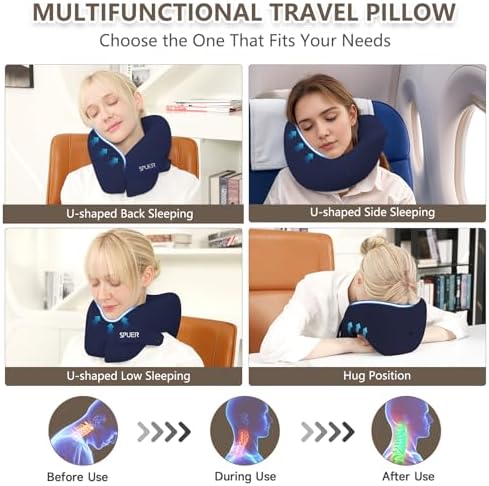 SPUER 2in1 Ergonomic Memory Foam Travel Neck Pillow