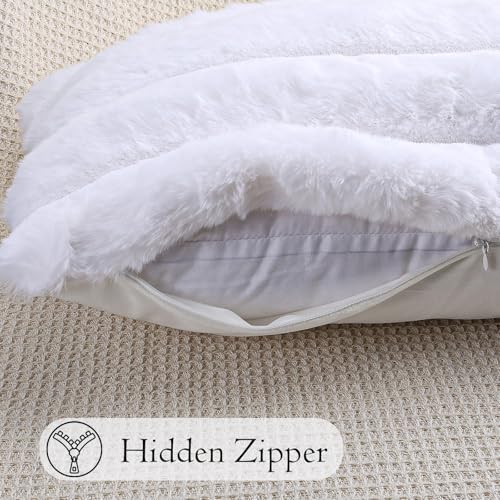 JoraLion Faux Fur Lumbar Pillow Cover Luxurious Soft 14x36 inch Snow White