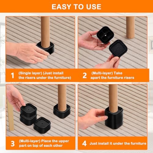 Adjustable Bed Risers furniture height 1 2 3 inches Set of 8