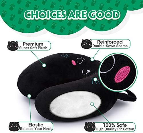 H HOMEWINS Travel Pillow for Kids - Black Cat Design