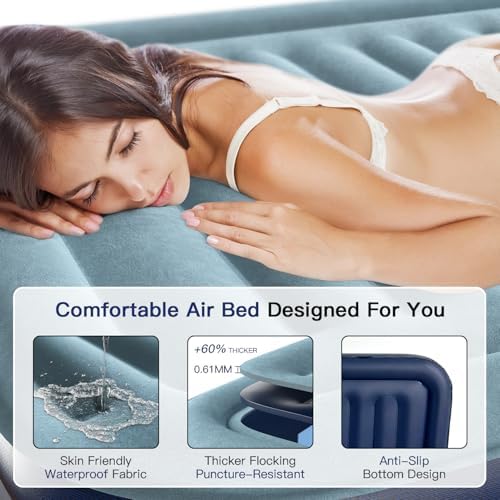 Luxury Queen Air Mattress with Auto-Stop Pump Flocked Surface
