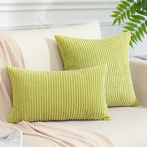 OTOSTAR 12x20 Inch Solid Corduroy Pillow Covers with Stripes