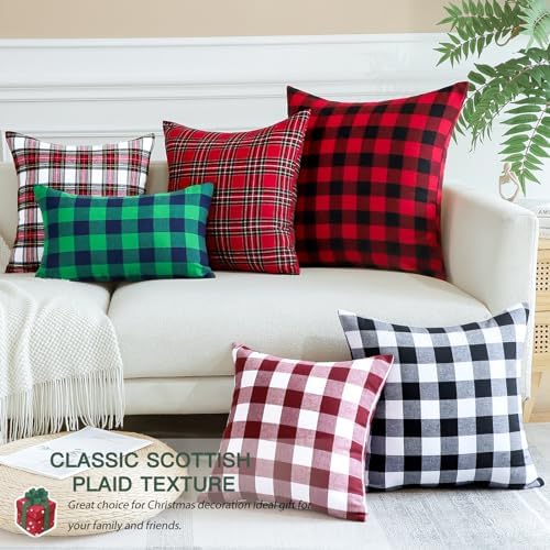 Elegant Christmas Plaid Throw Pillow Covers 12x20 inches with 2 pieces Green Black