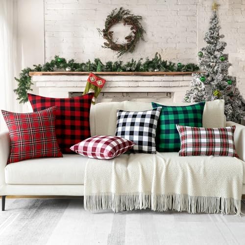Elegant Christmas Plaid Throw Pillow Covers 12x20 inches with 2 pieces Green Black