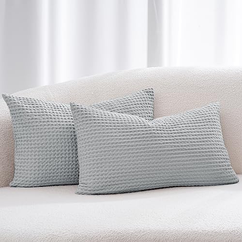 2 Pack 100 Cotton Waffle Weave Lumbar Pillow Covers 12 x 20
