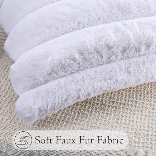 JoraLion Faux Fur Lumbar Pillow Cover Luxurious Soft 14x36 inch Snow White